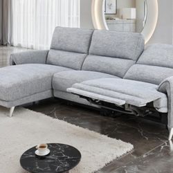 Brand New Grey Chenille Super Plush Power Reclining Sectional Sofa 
