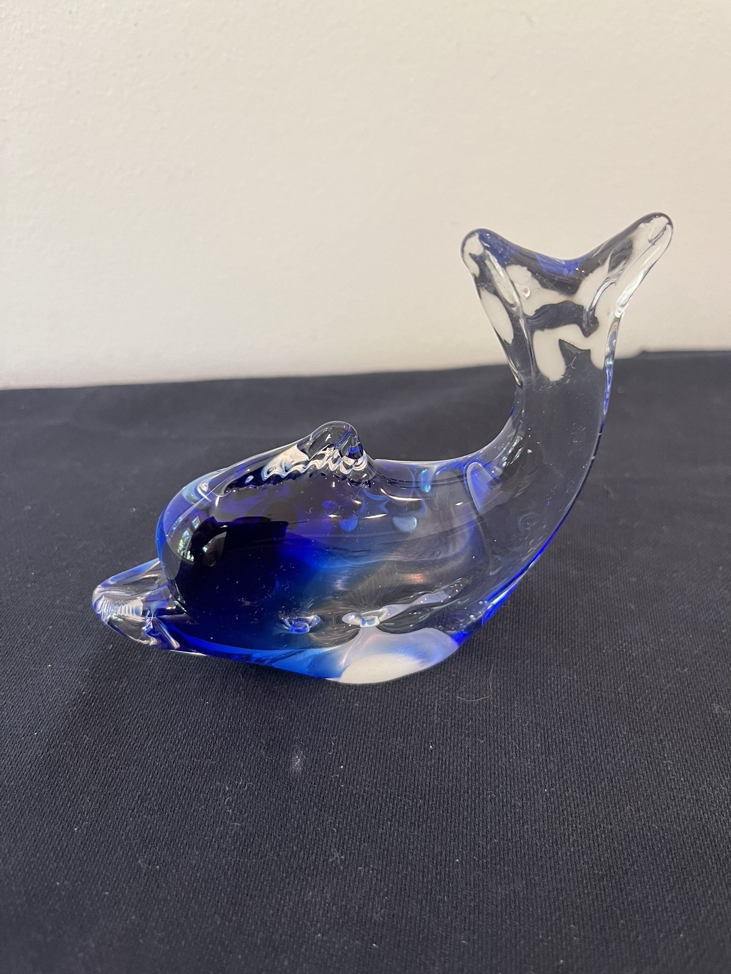 Dolphin Porpoise Paperweight Clear Blue Glass
