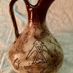Vintage Large 10” SOUTHWEST GLAZED POTTERY Pitcher With Handle