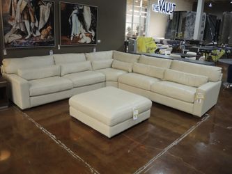 Softline Visconti Ivory Sectional Leather 3 Piece Sectional - Ivory | L-Shaped Couch | Corner Couch