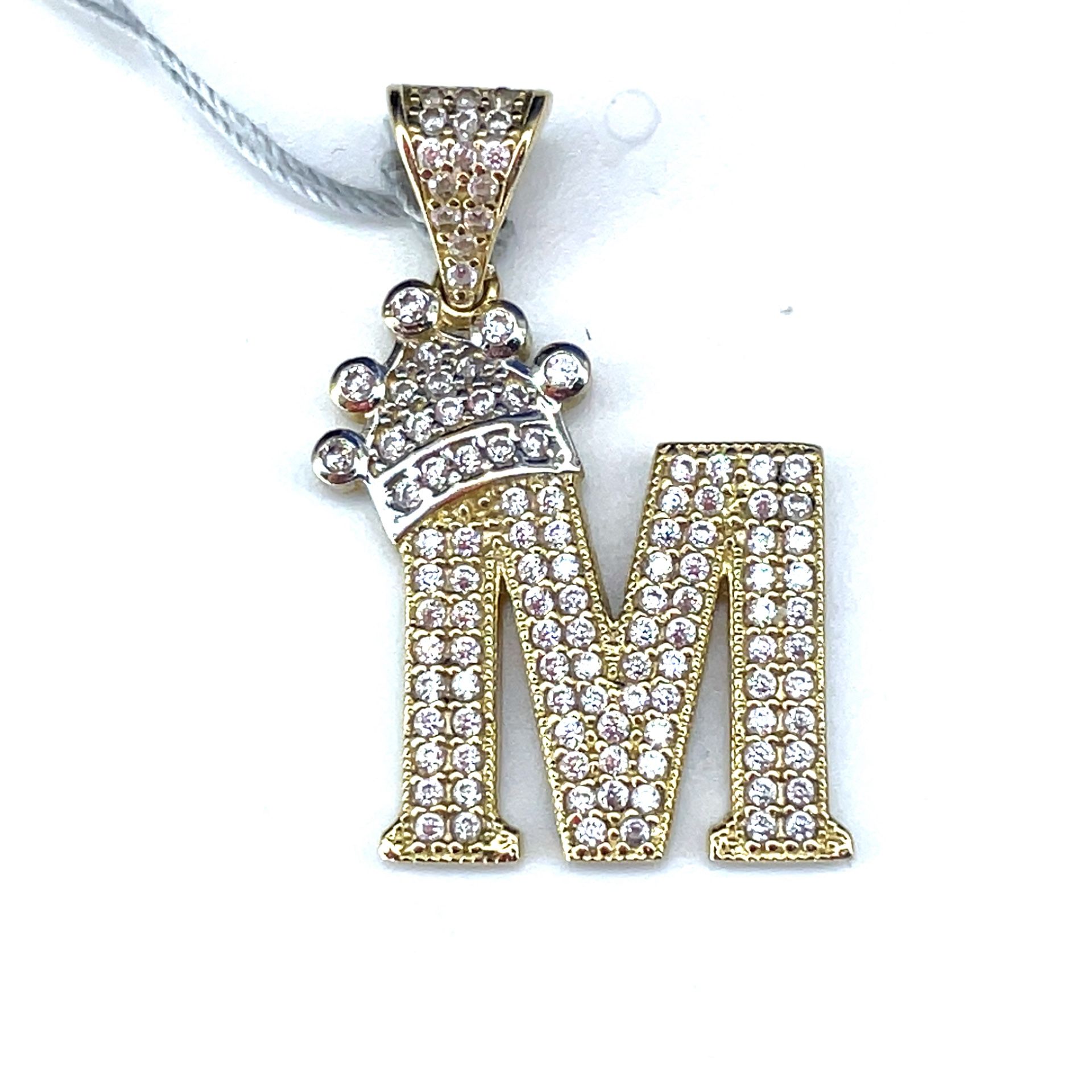 14Kt Yellow Gold CZ M Pendant 3.30g I-1884