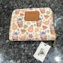 Loungefly Disney Stitch Pumpkin Spice Latte Mini Zipper Wallet.  Brand new.