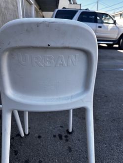 This is the IKEA URBAN children's chair in white, highlighted for its durable and easy-to-clean plastic material.