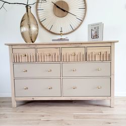 Detailed Solid Wood and Taupe Dresser