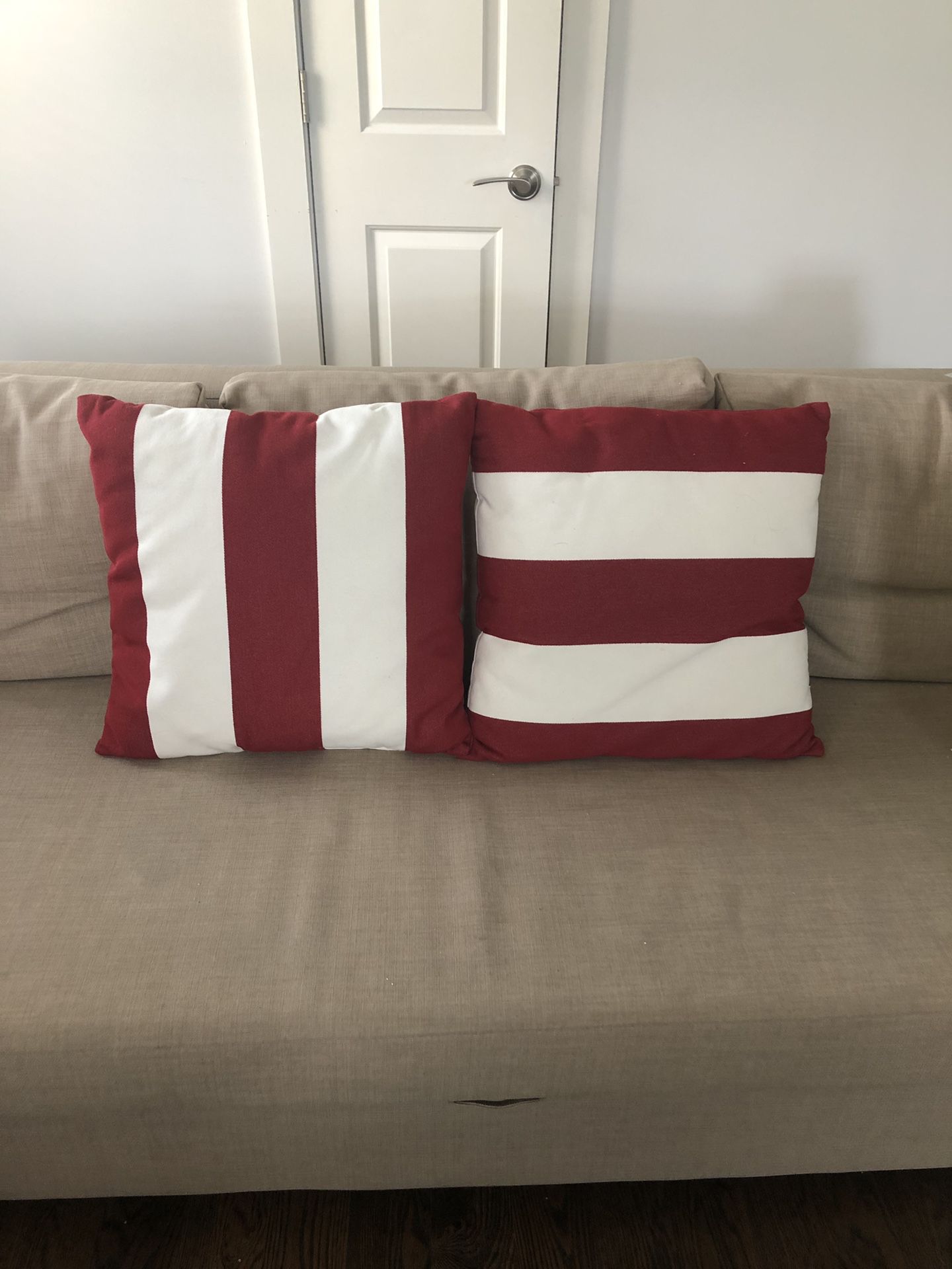 Red and white decorative pillows