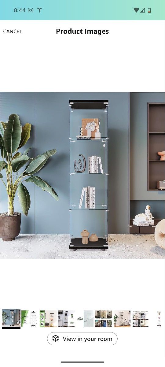 Beauty4U Glass Display Cabinet with 4 Shelves, Curio Cabinets for Living Room, Bedroom, Office, Black Floor Standing Glass Bookshelf, Quick Installati