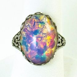 Men's Retro Blue Glass Mosaic Rose Gold Turkish Ring - Size 8