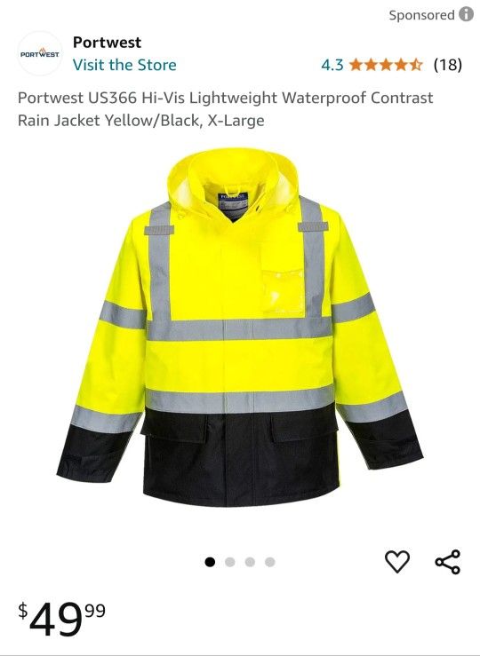 Portwest US366 Hi-Vis Lightweight Waterproof Contrast Rain Jacket Yellow/Black, X-Large