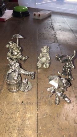 Set of ten vintage pewter clown figures
