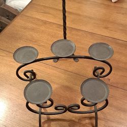 Vintage Set Of 3 Heavy Wrought Iron Pillar Candle Holders-One Single, One Double & One Triple