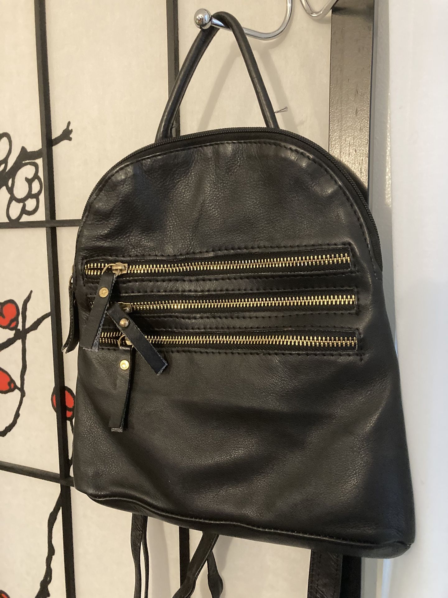 Black leather backpack