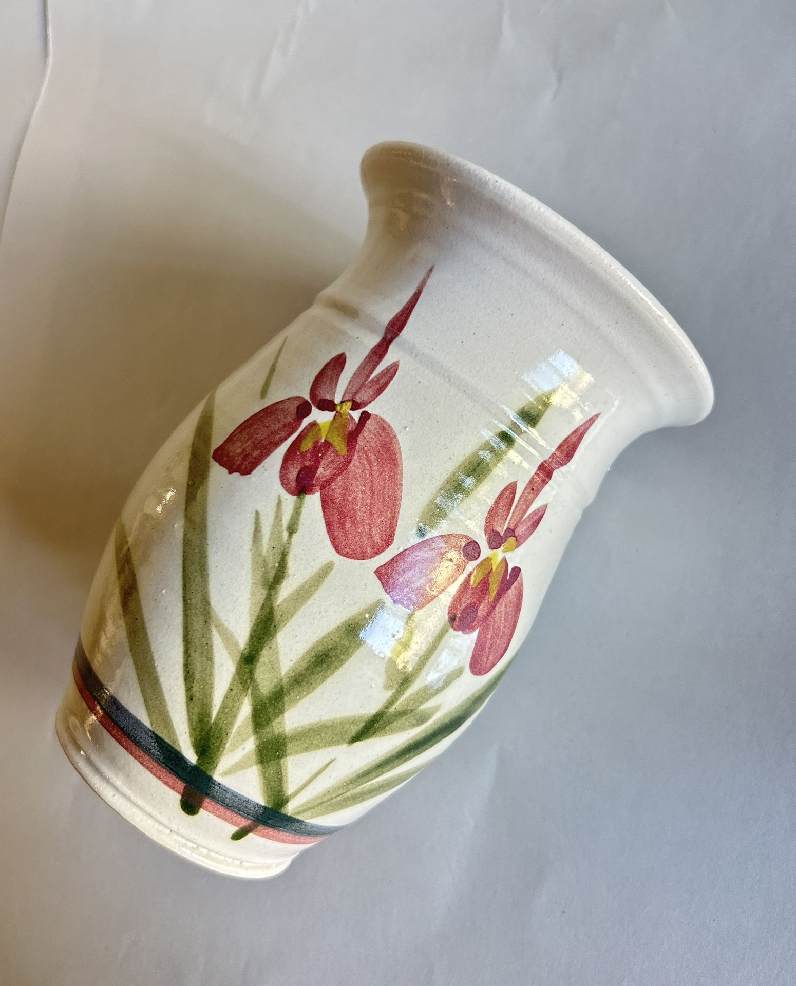 Vintage Pink Iris Pottery Vase