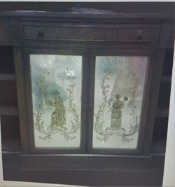 Antique Sideboard Buffet With Chinese Characters on mirrors Panels
