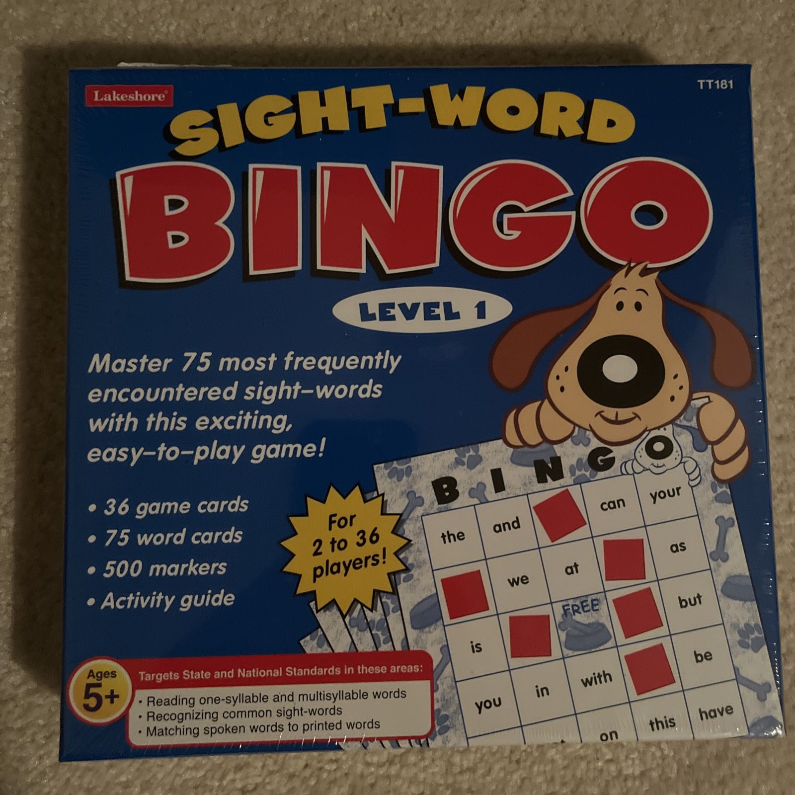LAKESHORE Sight-Word Bingo Game Level 1 - 36 Game Cards, 75 Word Cards Ages 5+