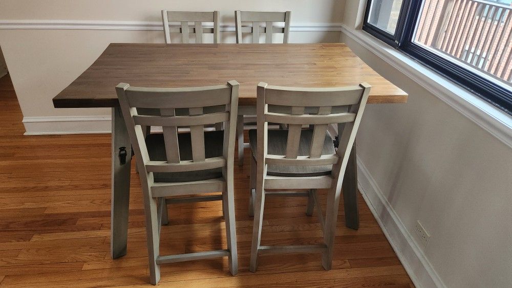 Adjustable Height - Farmhouse Table with 4 chairs