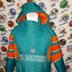 Vintage Vntg 1990s Miami Dolphins NFL Football Starter Pullover Puffer Jacket