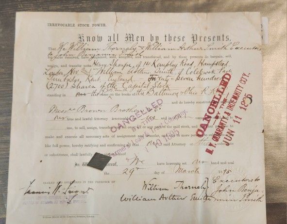 1895 Antique London Stock Purchase of B&O RR