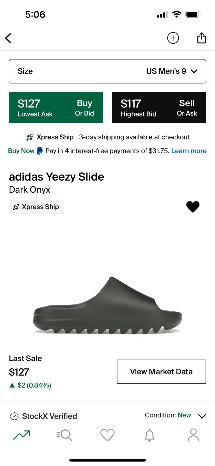 Size 9 Men’s Adidas Yeezy Slide Dark Onyx 