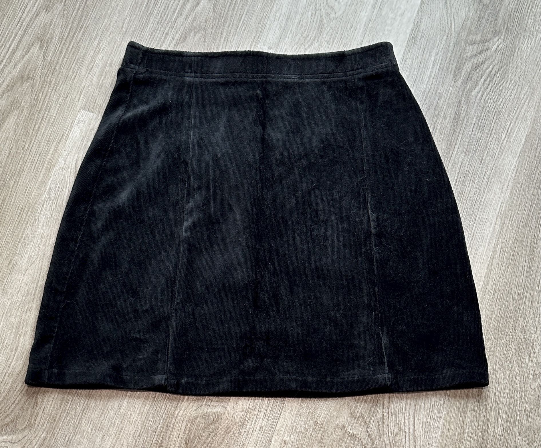 Arizona Jean Co Black Corduroy Pencil Mini Skirt Elastic Waist Front Slits Size 