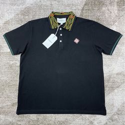 Casablanca Black Embroidered Logo Polo Collar T Shirt 