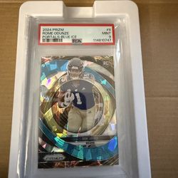 Graded 2024 Panini Prizm Rome Odunze #9 Portals Blue Ice /99 Rookie Card PSA 9