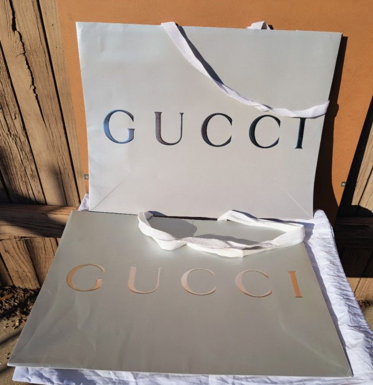 Gucci Gray/Silver Large Holiday Paper Shopping Bag - 14" Height x 18.5" Length x 6.5" Width