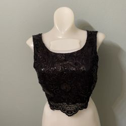 City Studio Black Lace Sequined Crop Top