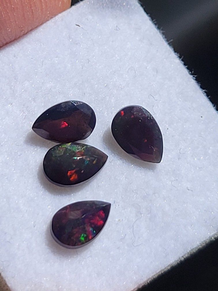 1ctw Natural Ethiopian Black Fire Opal Lot Pear Cut Loose Gemstone 4pcs.