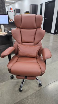 Brown Leather Executive Office Chair with Lumbar Pillow