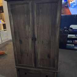 Pemberly Row Contemporary Wood Bedroom Armoire with Garment Rod in Vintage Oak