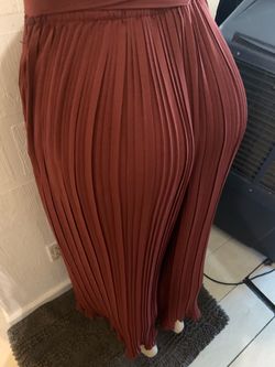 Rust Red Pleated Maxi Skirt