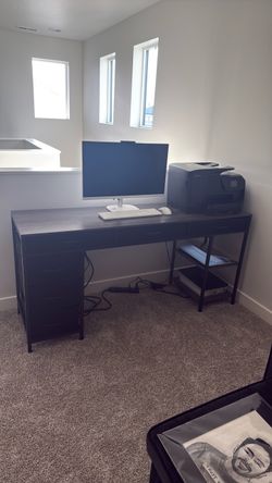 Black Metal and Wood Office Desk