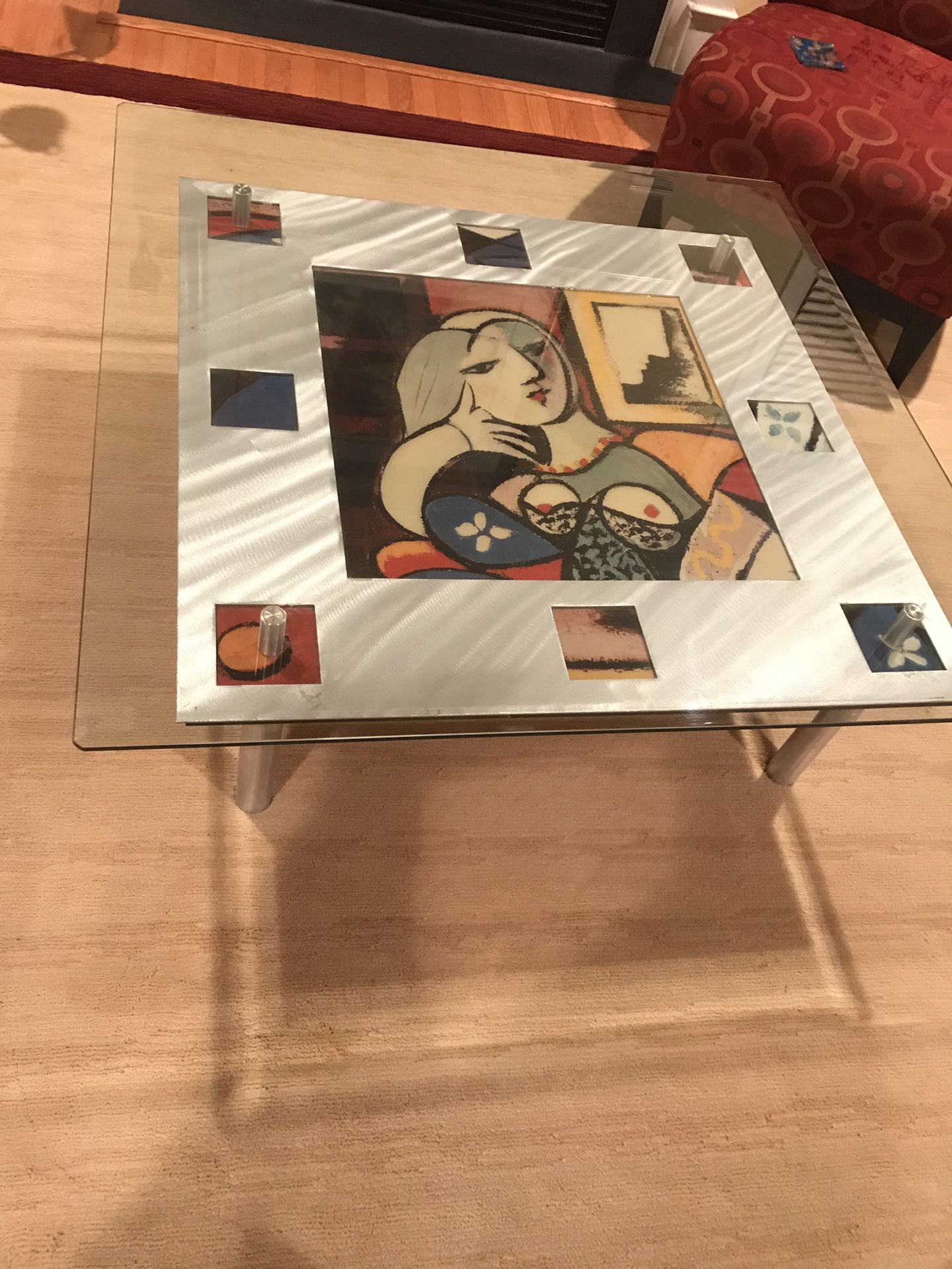 Stunning Picasso Inspired Brushed Chrome Coffee Table and Side Table