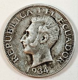1934 - 1 Sucre Ecuador Coin, Silver 0.720 - 3th Year Type, Low Mintage. ¡¡NICE!!