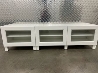 IKEA BESTÅ Entertainment Center unit with glass doors, white/Sindvik white clear glass