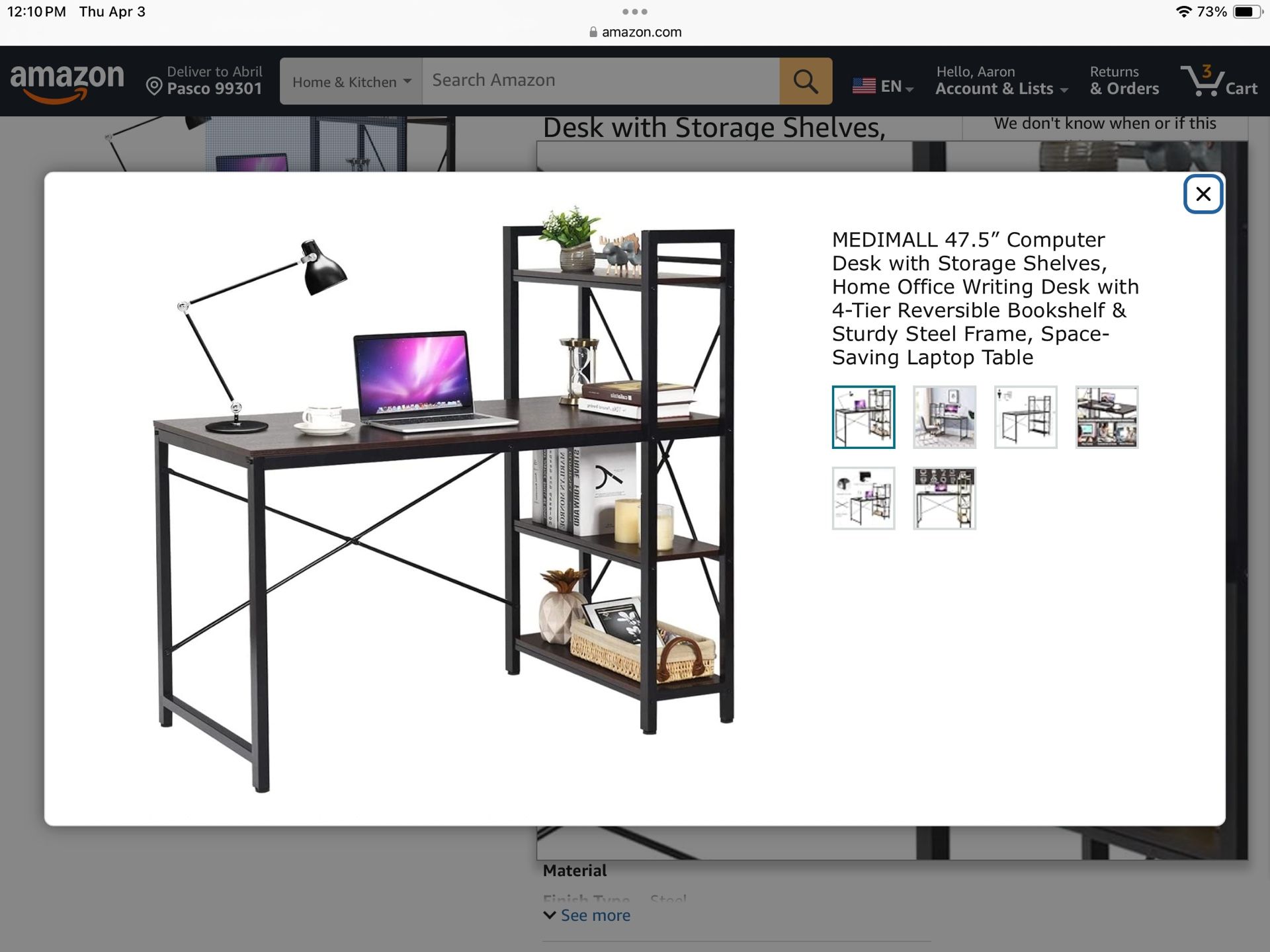 47.5” Computer Desk with Storage Shelves, Home Office Writing Desk