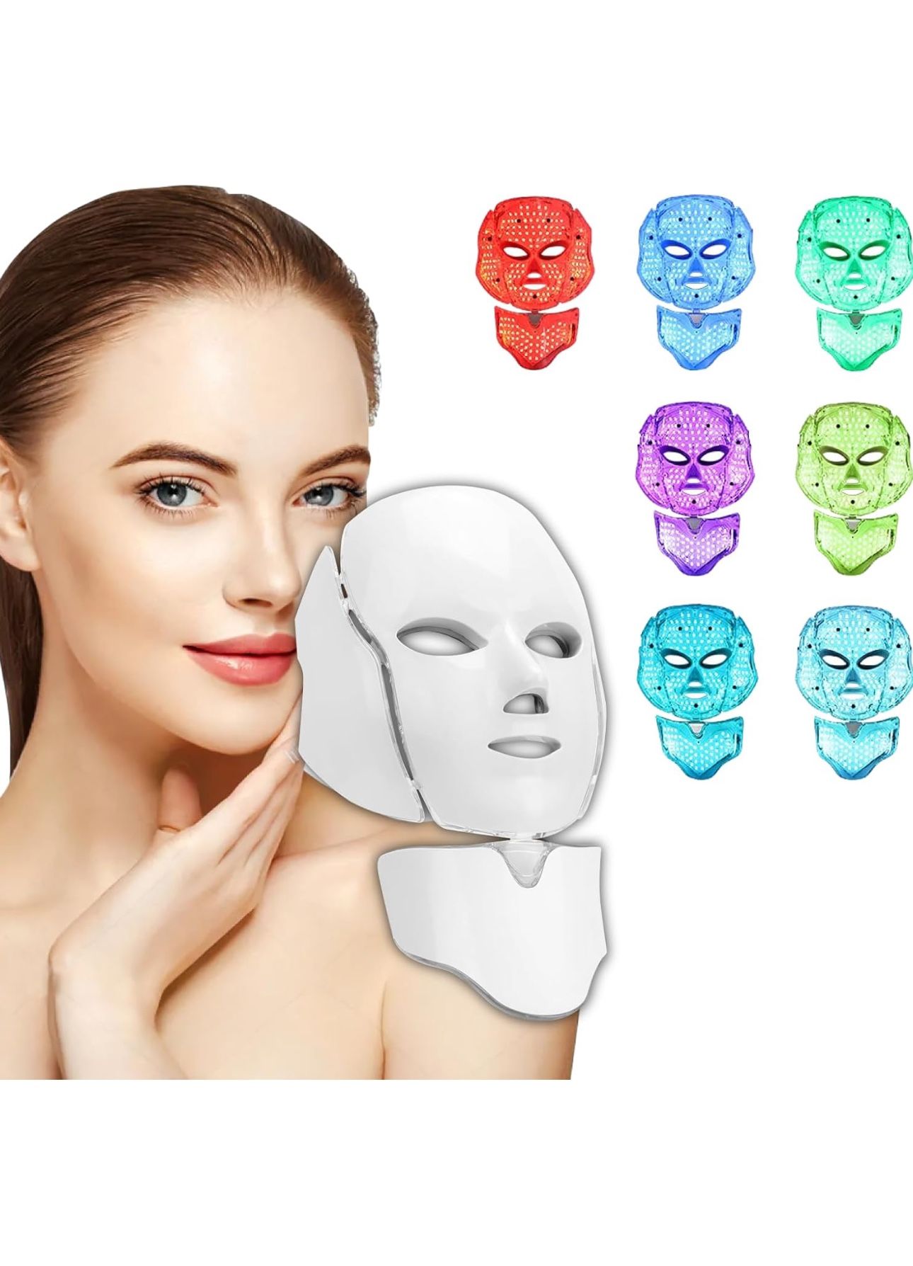 7 Colors LED Light Photon Therapy Face Neck Mask Rejuvenation Skin Wrinkles US