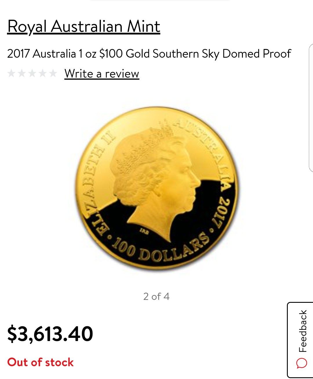2017 Australia 1 oz $100 Gold Southern Sky Domed Proof