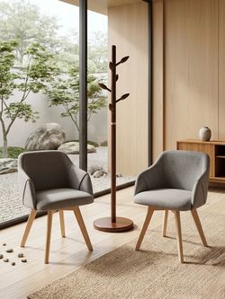 Set of 2 Light Gray Linen Upholstered Dining Chairs – Wooden Legs, Already Assembled