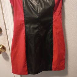 Windsor Black Faux Leather Strapless Mini Dress with Red Side Panels