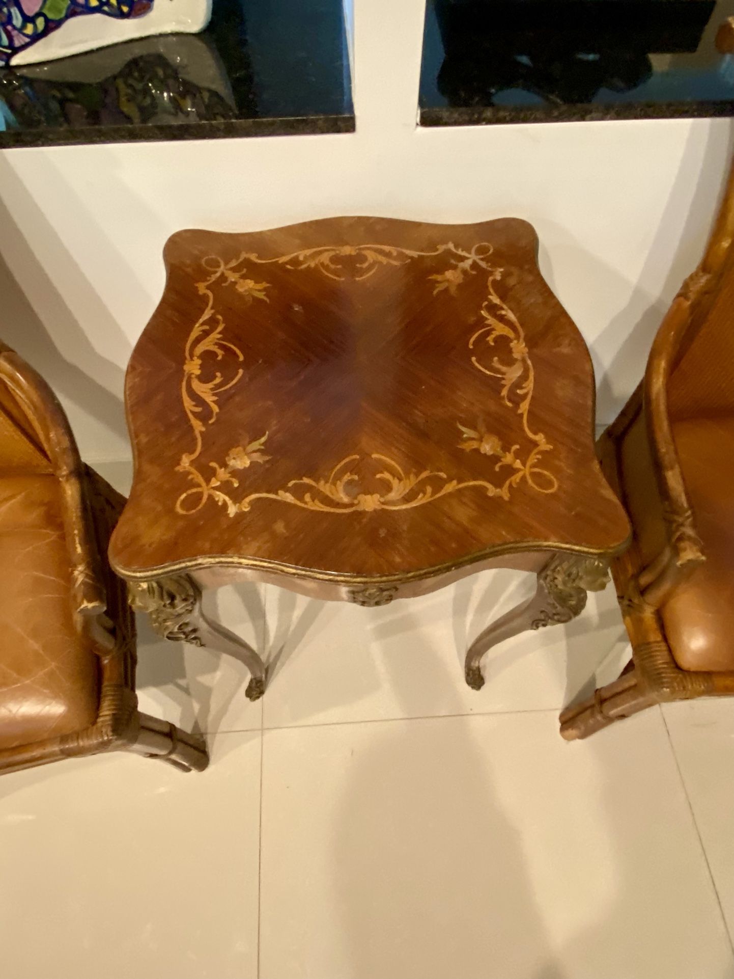 Antique Inlay Wood And Nice Details Side End Table 