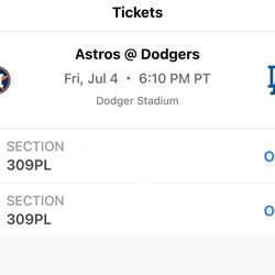 Dodger Tickets JULY 4 