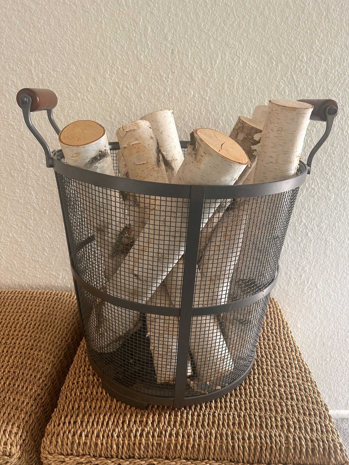Wire Basket With Birch Logs