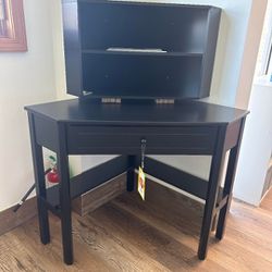 Corner White Or Black Desk With Large Drawer And A Matching Shelf