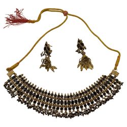 Indian Black Rhinestone Gold Chocker Necklace Set