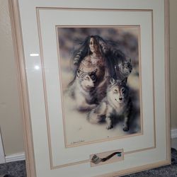 Native American Woman With Wolves. 