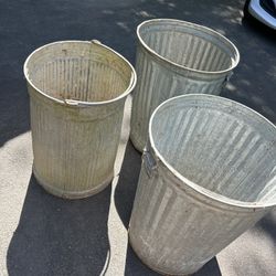 Vintage Metal Trash Bins, 3 