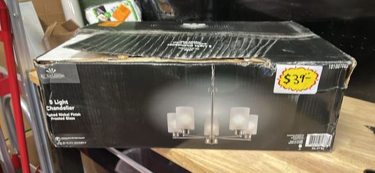  5-Light Brushed Nickel Chandelier Light Fixture with Frosted Glass Shades