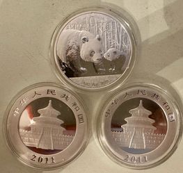 BU 2011 Chinese Panda 1oz Silver coins in mint capsules