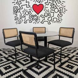 Cesca Style Dining Table w/ Smoked Glass & 4 Cantilever Chair Set